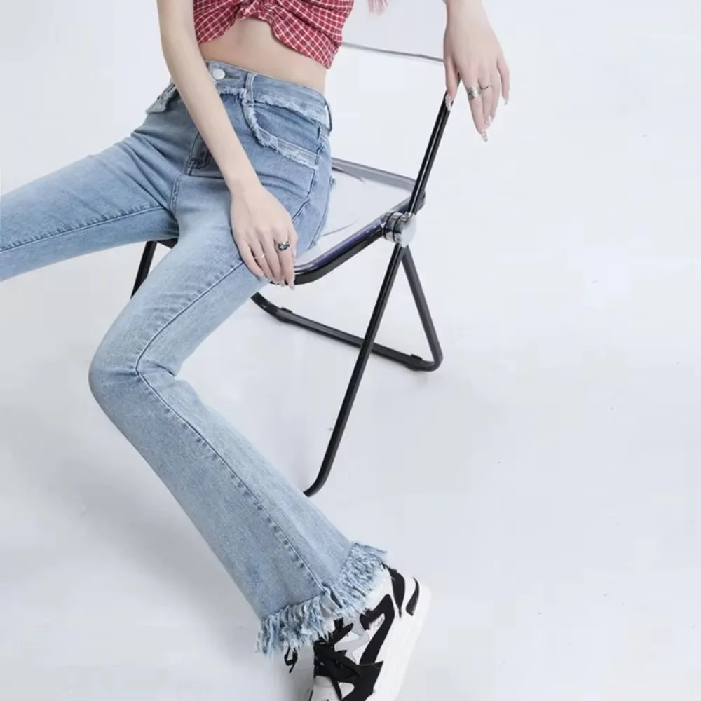 Синие брюки с высокой талией невидимая открытая промежность уличные секс-брюки