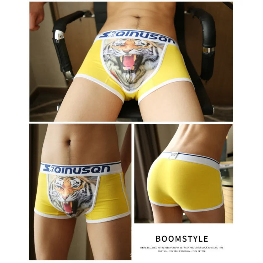 Men's Panties Personality Men's Underwear Youth 3D Tiger Head Pattern Cotton Low Waist Sexy Square Pants sexy panties Shorts