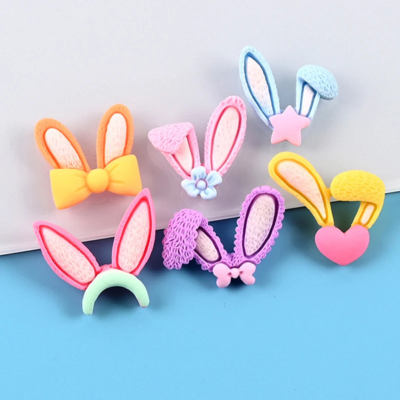 

10pcs Cartoon Rabbit Ear Bow Flatback Resin Cabochon Flat Back Cabochons Kids Hair Bows Accessories DIY Embellishments Decor