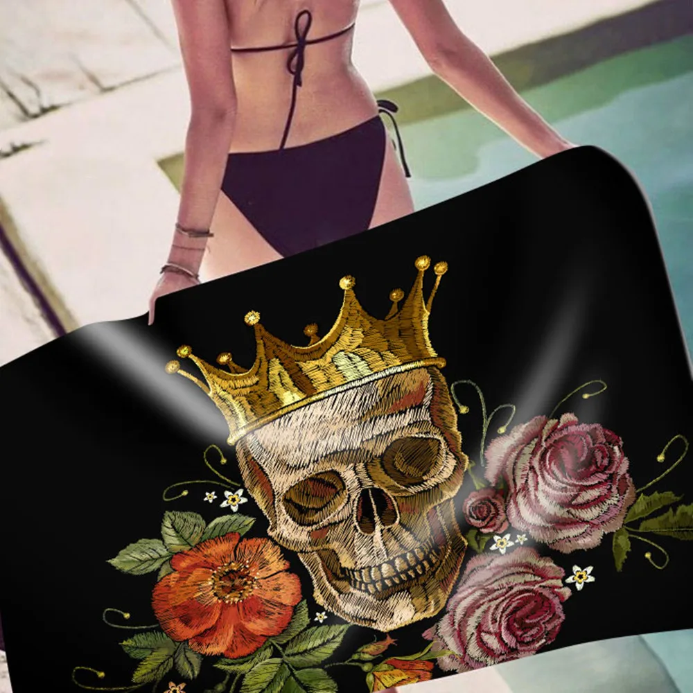 

Halloween Gothic Cool Sugar Skull Beach Towel Flower Ghost Girl Pattern Rectangle Sports Surf Swim Towel Blanket Women Men Gift