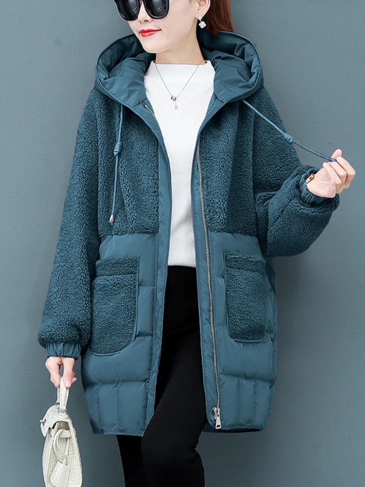 

Mantel Musim Dingin untuk Wanita Jaket Berat Mode Korea Antik Longgar Panjang Menengah Jaket Berlapis Parka Lengan PanjangAtasan