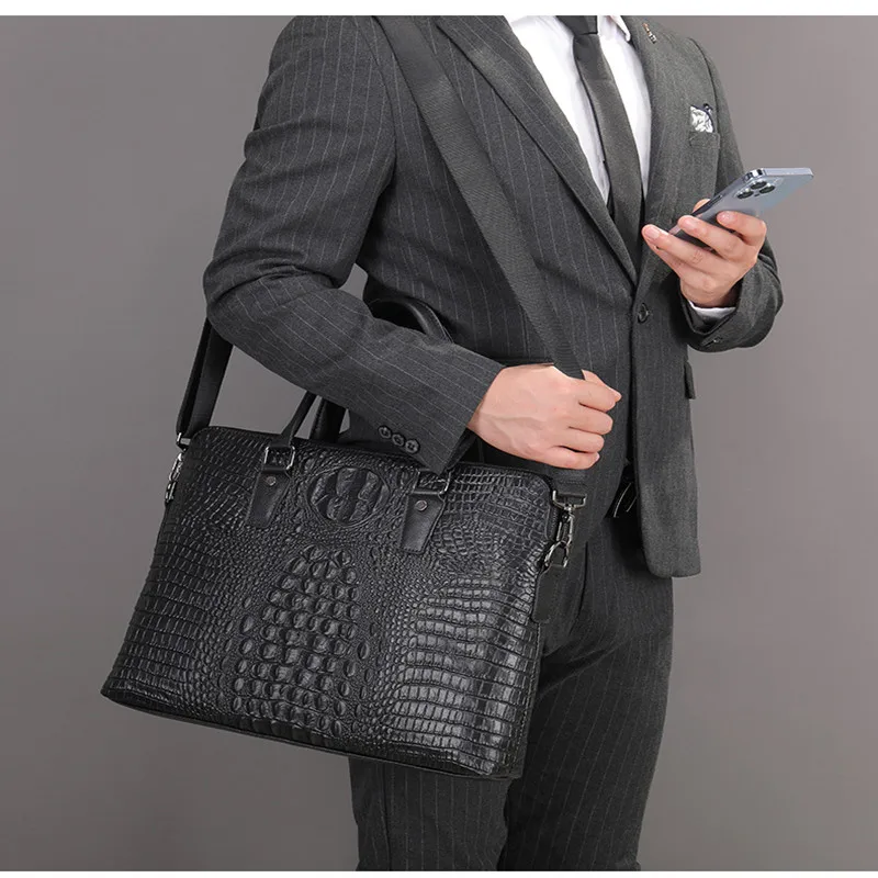 New Cowhide Business Men Briefcase Luxury Horizontal Laptop Bag Large Capacity Crossbody Bag For Male