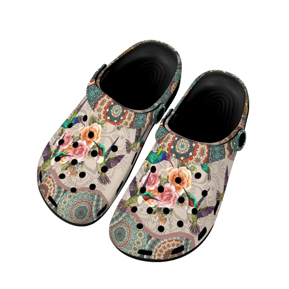 Boho Style Summer Sandals for Women Hummingbird Floral Design Breathable Anti-slip Adults Home Slippers Casual Beach Slides 2023