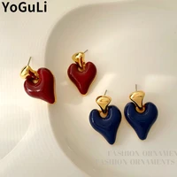 s925 needle fashion jewelry sweet heart earrings popular style golden plating white green blue red love drop earrings gifts