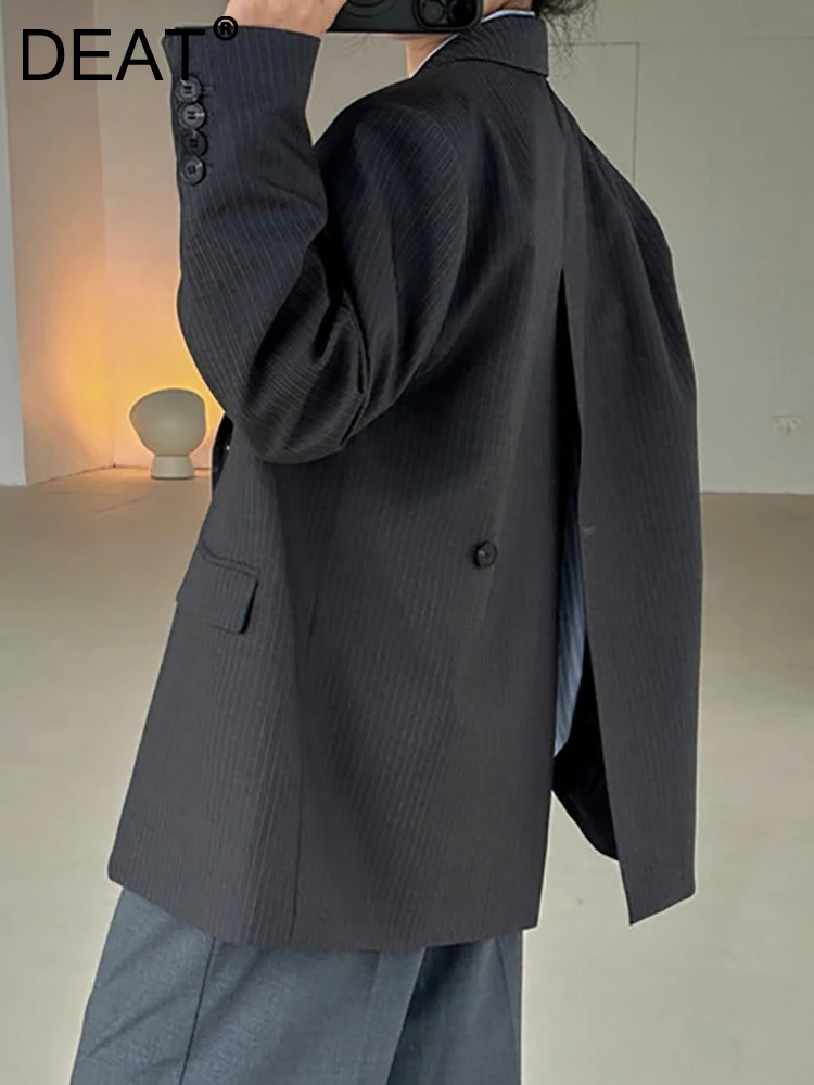 

Женский блейзер на одной пуговице DEAT, серый пиджак с отложным воротником и длинными рукавами, пиджак с разрезом сзади в полоску на осень, 7AB1556, 2023