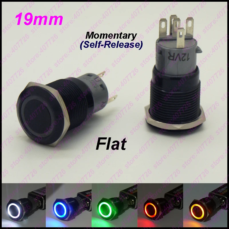 

Металлический выключатель черного света, 50 шт., 19 мм, светящиеся кольца, кнопка 5 контактов со светодиодный 12 В/24 В, автоматическое выключение...