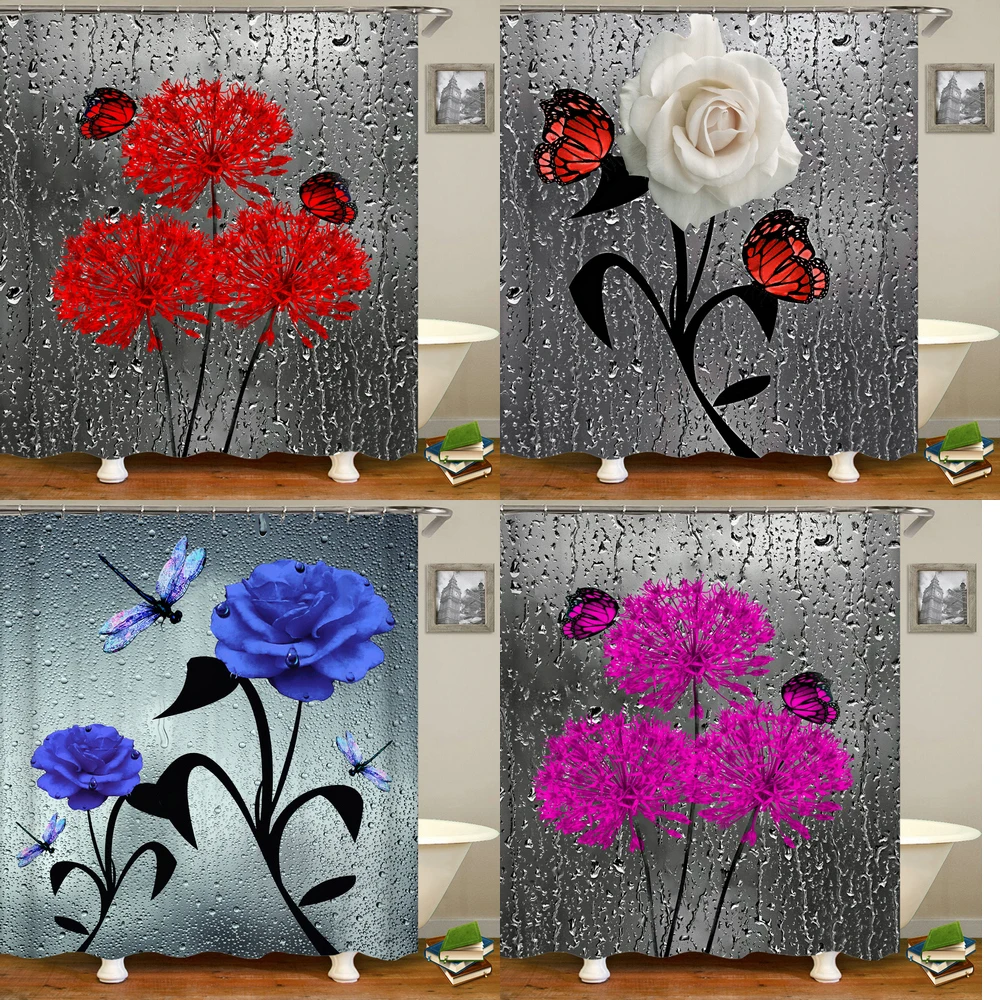 

Водонепроницаемая занавеска для душа, Полиэстеровая штора с цветочным принтом бабочки, 0 цветов, 240 х18, с крючком, украшение для дома