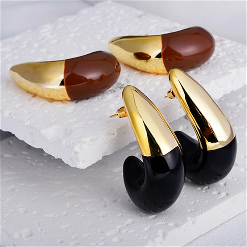 HUANZHI C-образные масляные глазурованные серьги-капли большого цвета для женщин и