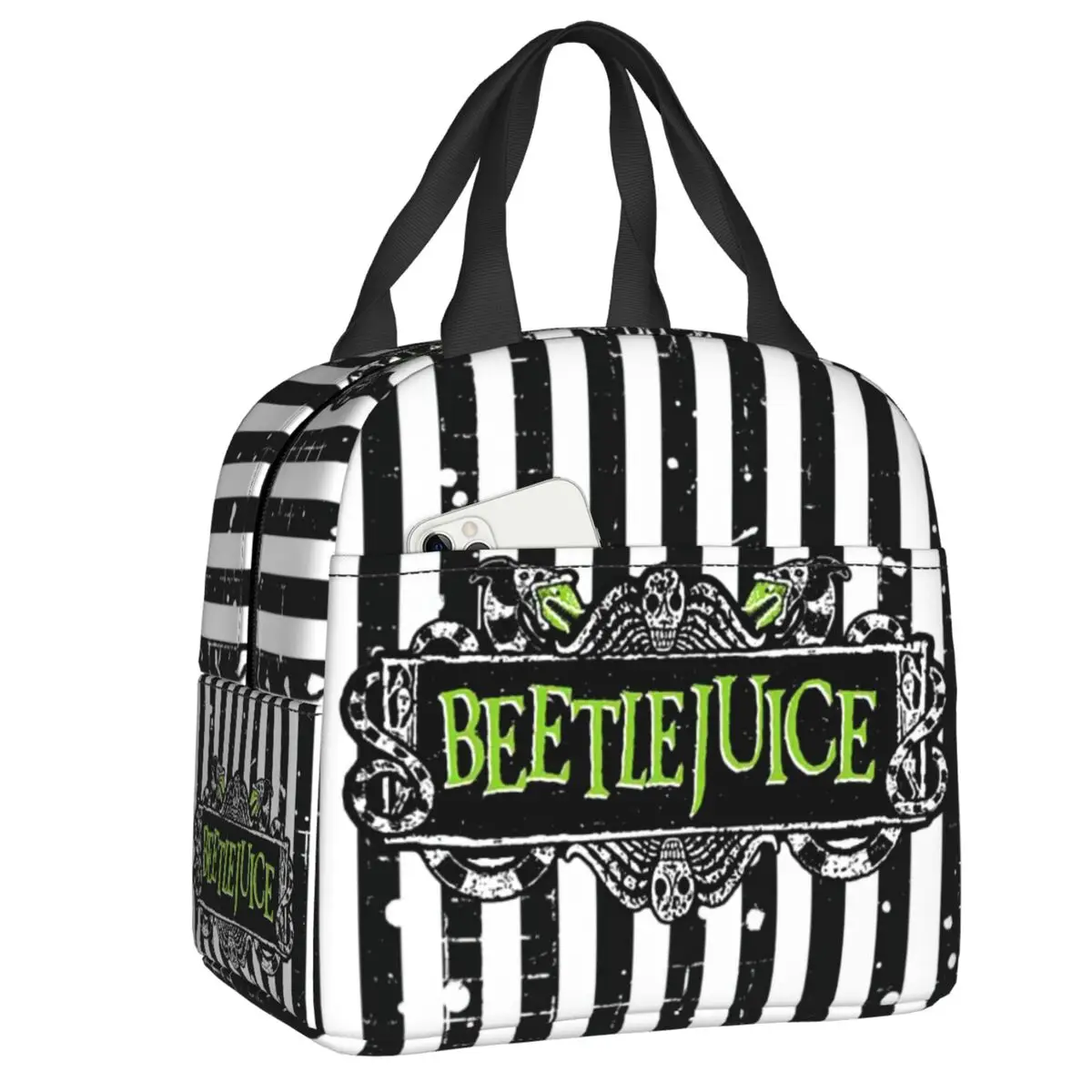 

A Tim Burton Film Thermal Insulated Lunch Bag Beetlejuice Movie Portable Lunch Box for Women School Work Picnic Food Tote Bags
