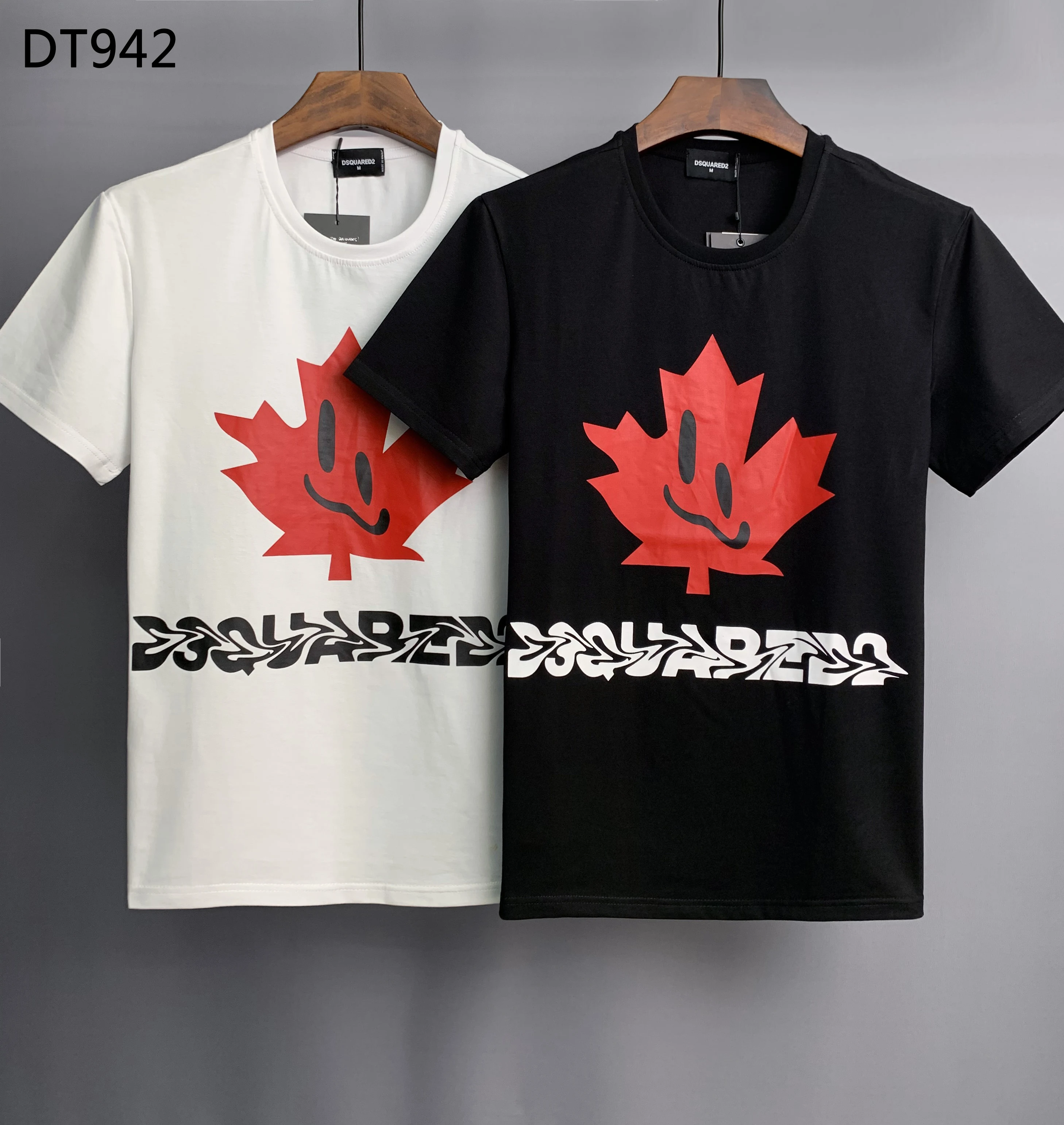 

Dsquared2 Men's Cotton 100% Classic Maple Leaf Print Simple Casual Trend Fashion Loose DSQ2 Crew Neck T Shirt Friend Gift DT942