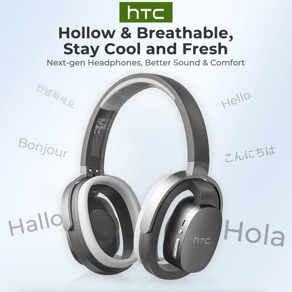 HTC HP07 Bluetooth V6.0 ワイヤレスオープンイヤーヘッドフォン折りたたみ式パンチベースヘッドセット PC ラップトップ電話テレビ軽量中空風通しの良い