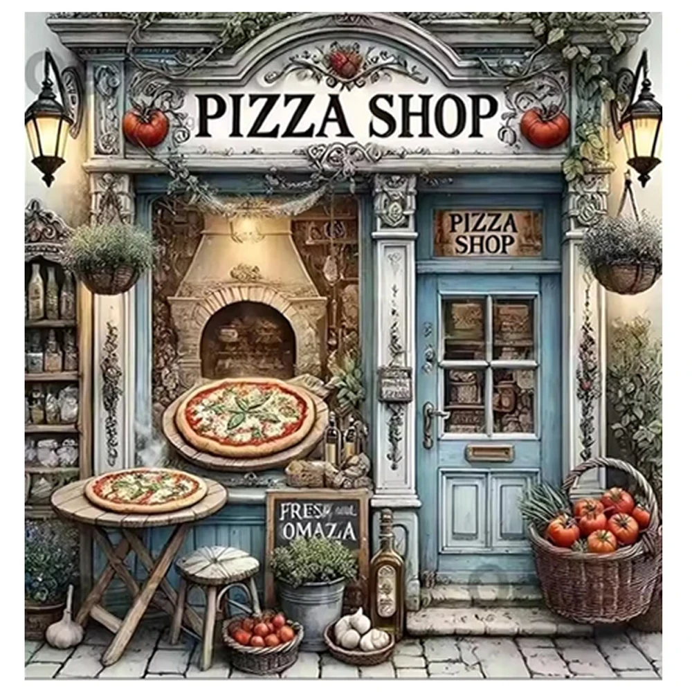 Фото Наборы для алмазной вышивки 5D Pizza Shop для взрослых, наборы для самостоятельной работы с полной выкладкой стразами, алмазная живопись для начинающих, декор для дома и стен №1