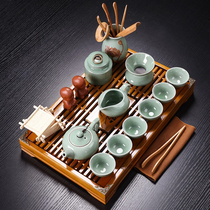 

Luxury Chinese Tea Cup Set Porcelain Modern Tea Ceremony Strainer Purple Clay Kung Fu Tea Set Tray Juego De Te Teaware