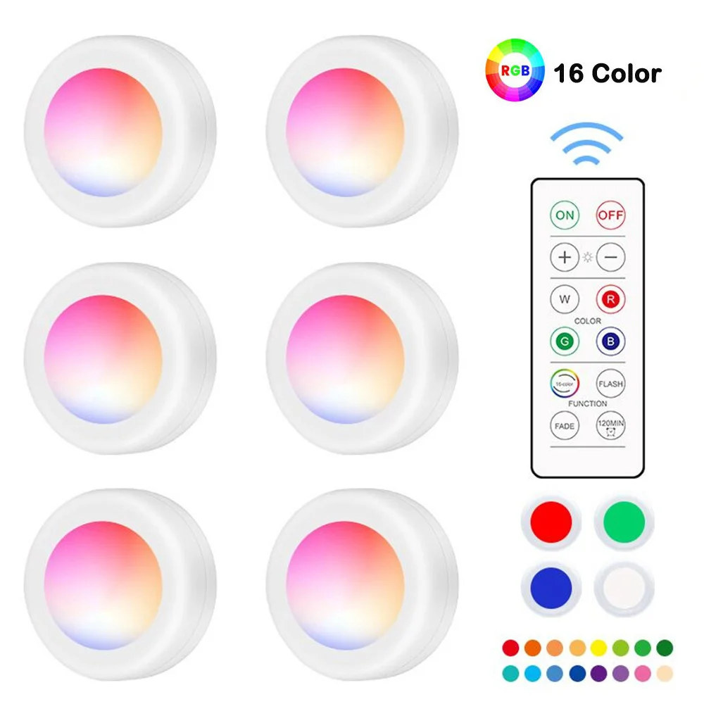 

Remote Control Cabinet Lights 16 Colors Battery Powered LED Night Lamp Touch Sensor Dimmable Kitchen Lights For Closet Lighting