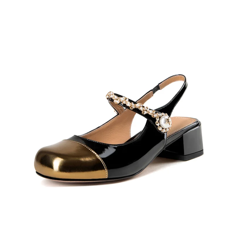 2023 new French small chunky heel Mary Jane women's shoes vintage mid-heel square toe single shoes 573