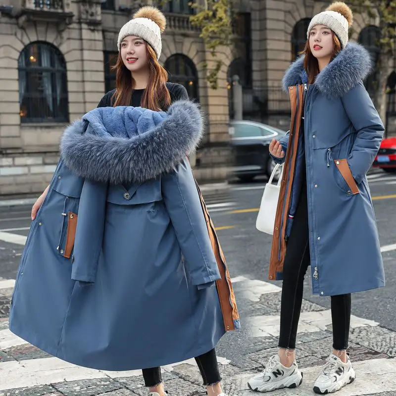 Detachable Pie Overcame Medium Long Women's Blouse 2022 New Korean Velvet Thickened Cotton Coat Winter Windbreaker Coat