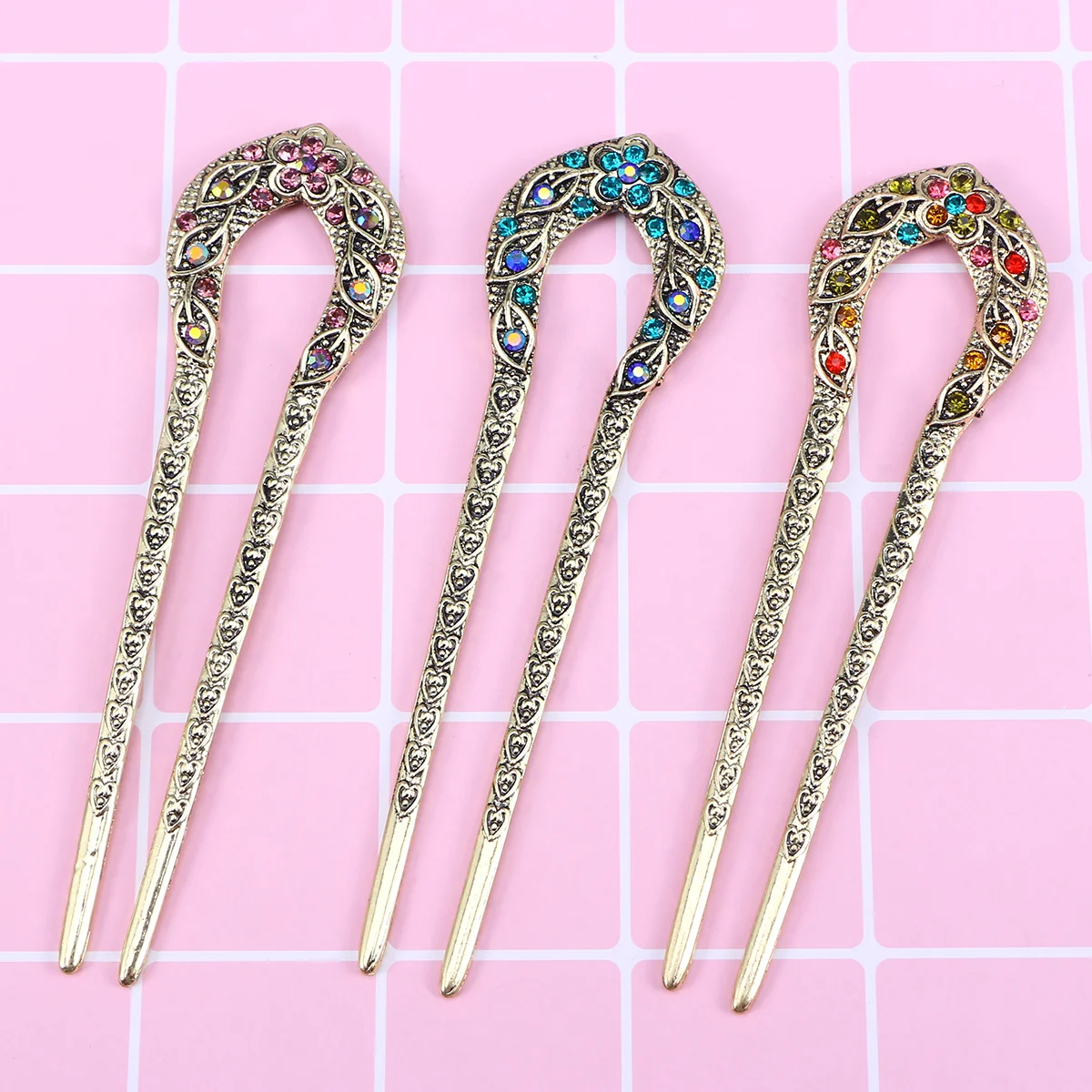 Аксессуар для прически шиньон заколка волос с кристаллами двойная вилка зубец