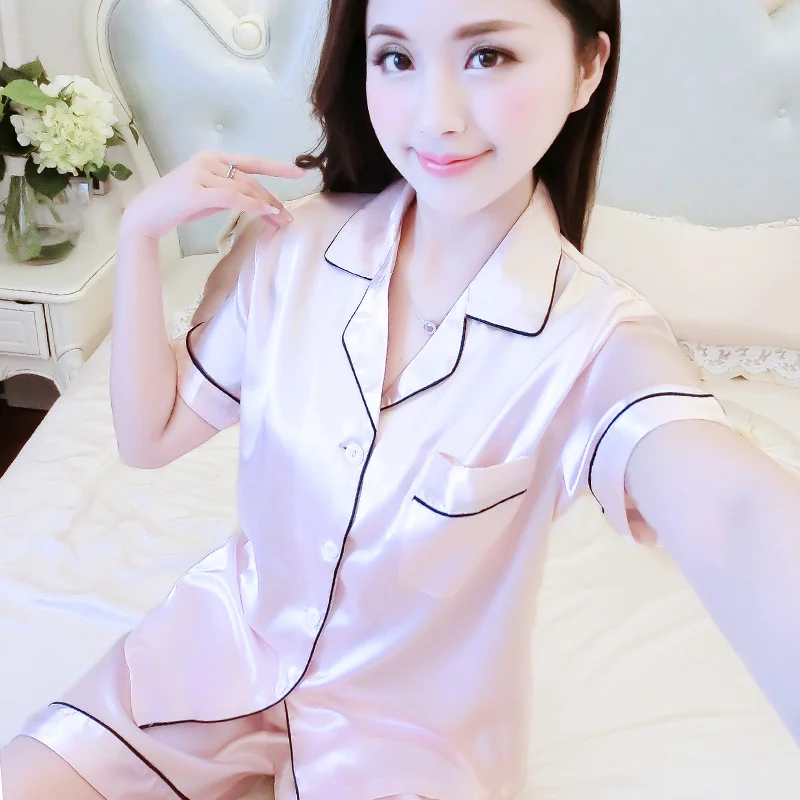 

Женский тонкий Шелковый комплект с шортами и коротким рукавом, летняя Домашняя одежда из вискозы, костюм принцессы из двух предметов, пижама большого размера