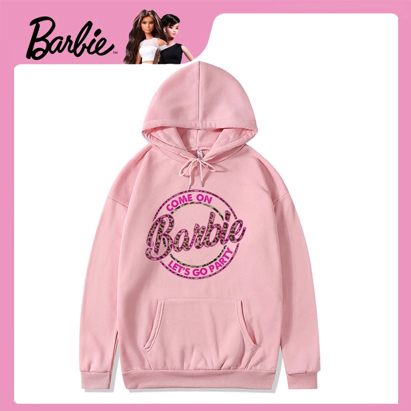 

New Barbie kawaii printed hooded sweatshirt autumn cute girls Y2K high quality fashionable cotton pullover top holiday gift