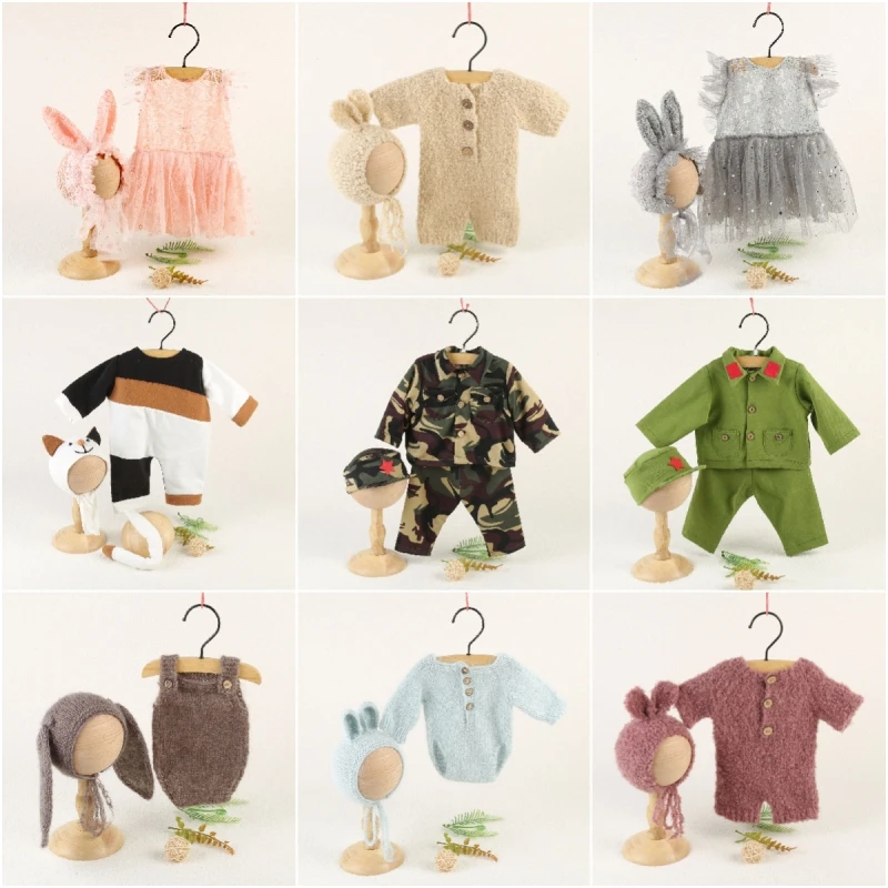 Dvotinst Newborn Photography Props 2023 Rabbit Dress Outfits Cool Army Clothes Fotografia Accessories Studio Shoots Photo Props