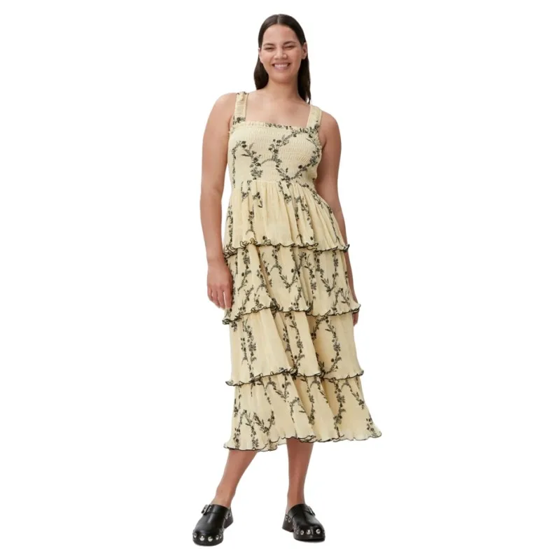

Эластичное плиссированное платье с цветочным принтом, с оборками в несколько рядов