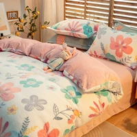 winter new coral fleece bed four piece set winter thickening milk fiber quilt cover double sided thermal flannel bed sheet