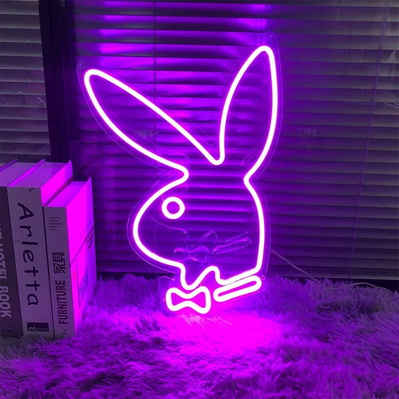 

Bunny Backboard Night Neon Sign Light Led White Rabbit 40cm Wall Hanging Home Decor Easter Playboy Ornament Bar Lights Neon Sign