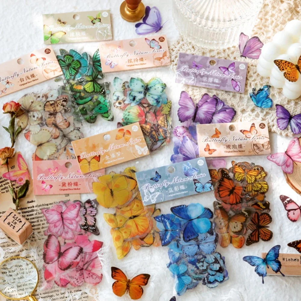 

40pcs/Set Vintage Butterfly Pocket Stickers Diy Hand Account Decorative Stickers Diary Scrapbooking Material Album Stickers New