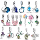 Новое поступление, подвеска серебряного цвета, синие подвески, розовое сердце, ожерелье из бисера, подходит для оригинального браслета Pandora, модные ювелирные изделия