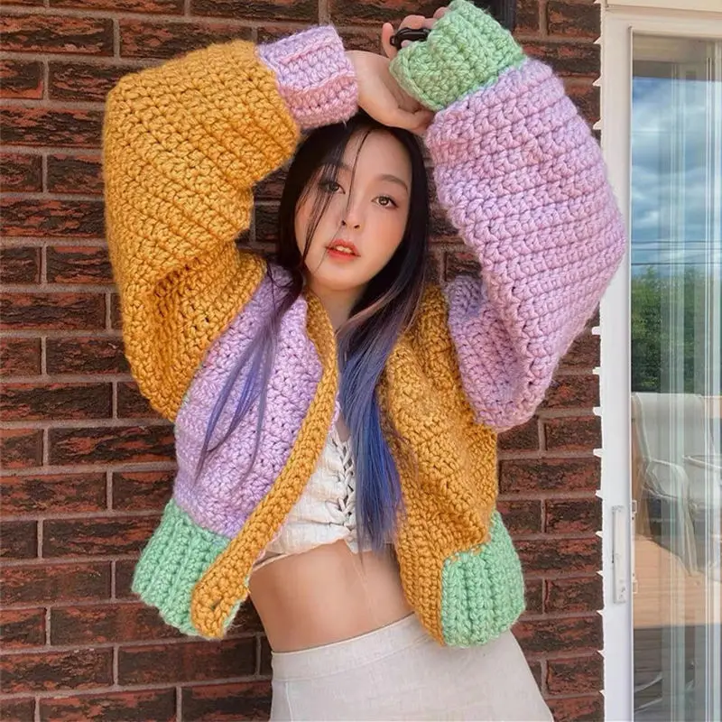 

Женский трикотажный кардиган с круглым вырезом, с длинным рукавом