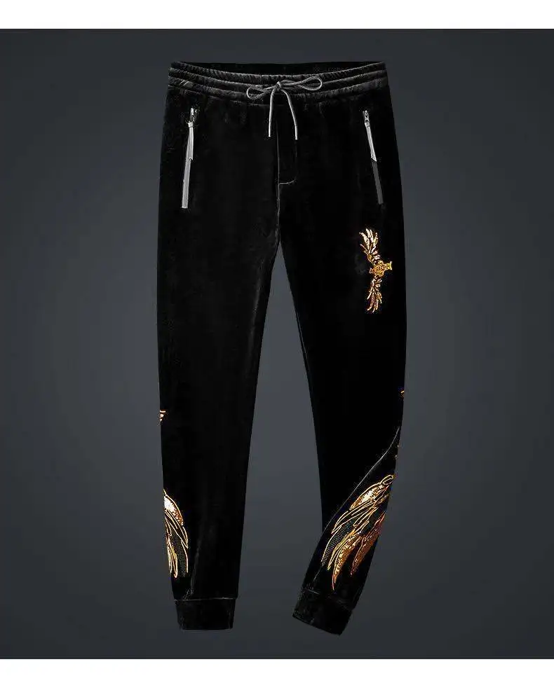 Golden Silk Casual Sports Suit Korean Version Slim Winter Two-piece Men's Trend