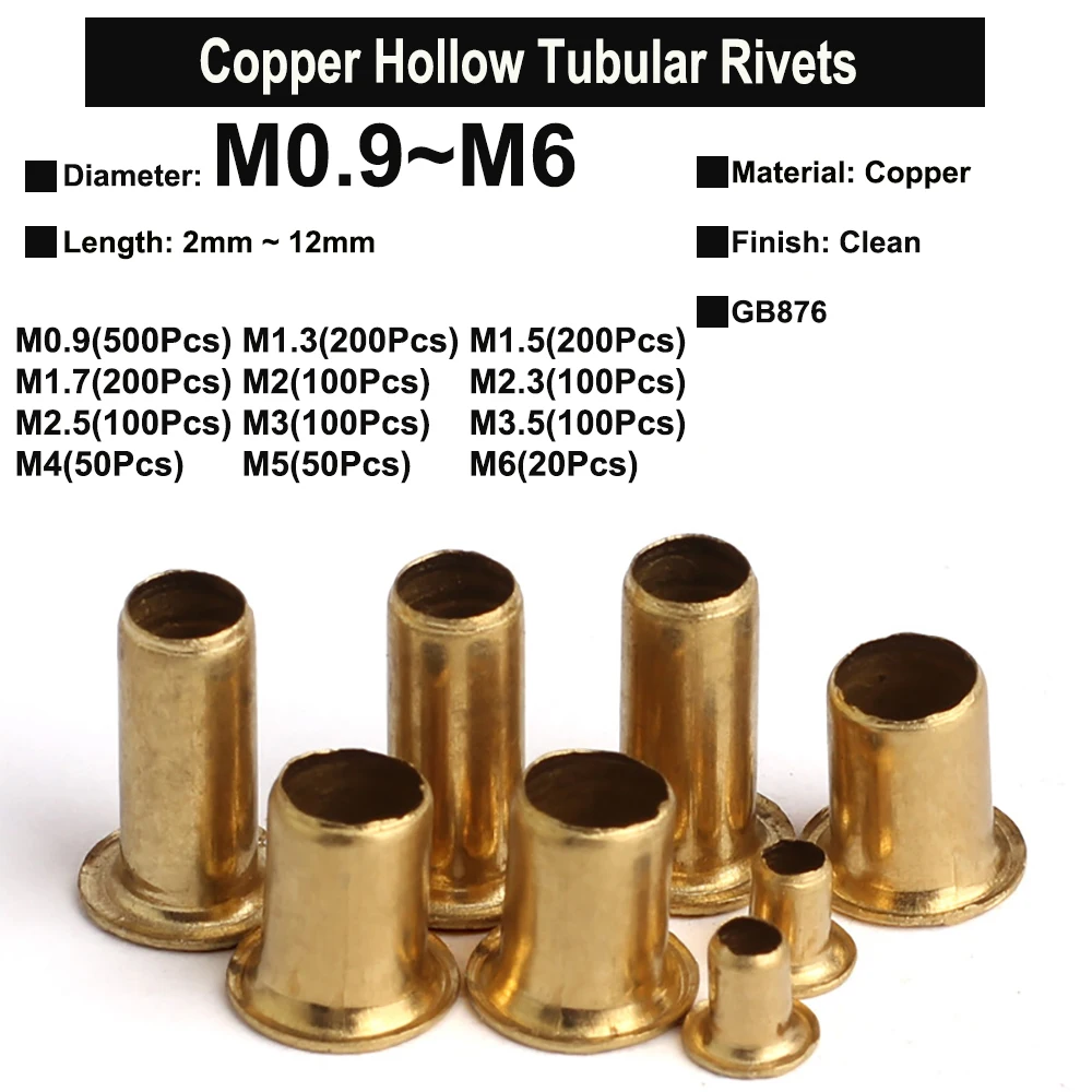 

M0.9 M1.3 M1.5 M1.7 M2 M2.5 M3 M3.5 M4 M5 M6 Copper Tubular Rivets Double-sided Circuit Board PCB Nails Hollow Rivet Nuts GB876
