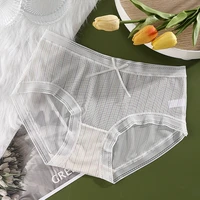 24pcs transparent seamless lace edge knitted mid waist underwear high elastic breathable underpants dot checkered floral briefs