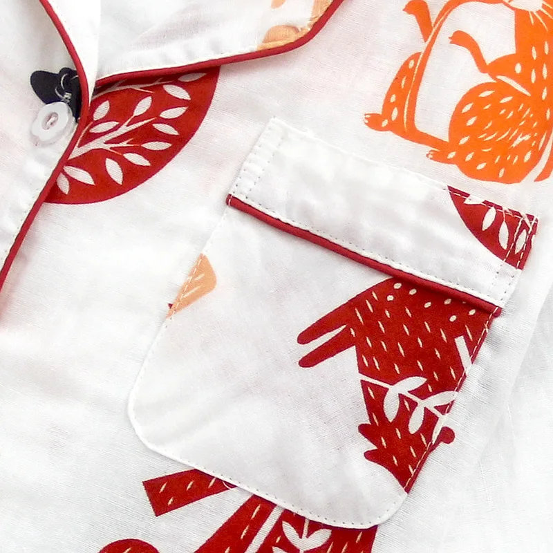 New Cotton Double Gauze Long-sleeved Trousers Pajamas Set Cartoon Squirrel Home Service Pajamas for Women Sleepwear