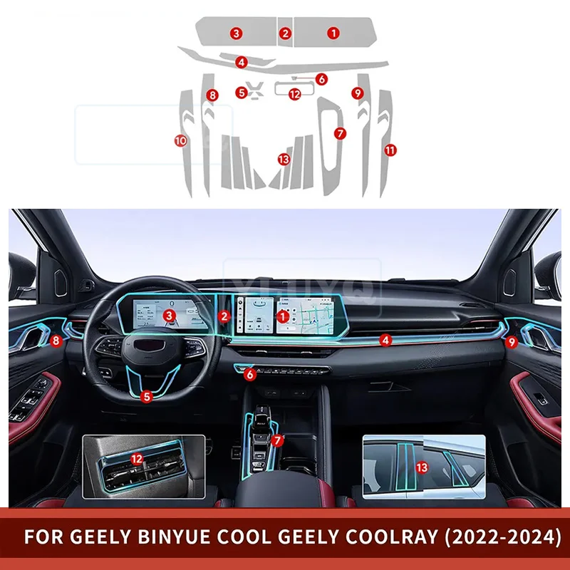 Фото Для Geely COOLRAY 2022 2023 2024 / Geely Binyue Cool: Защитная пленка из ТПУ для центральной консоли и панели переключения передач, аксессуары для интерьера автомобиля, защита от царапин №1