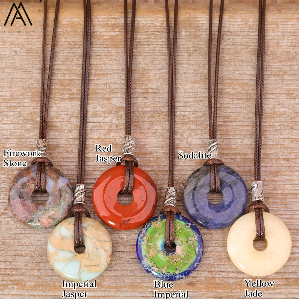 Женское ожерелье с кулоном из натурального аметиста и Тигрового Глаза