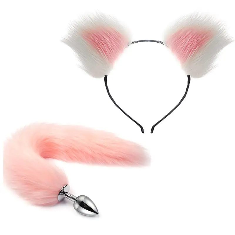 

Women Cute Cat Ear Hairband Kawaii Headband Cute Gothic Decor Anime Party Costume with Tail Metal Plug Sexy Cosplay Set