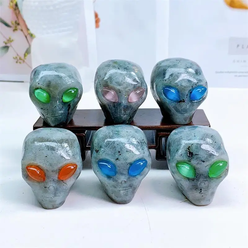 

2inch Natural Howlite Alien Skull Crystal Carved Reiki Healing Gemstone Figurine Crafts Home Decor Ornament Gift 1pcs