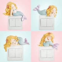 mermaid switch stickers wall stickers home creative 3d stereo socket stickers protective sleeve bedroom switch decoration