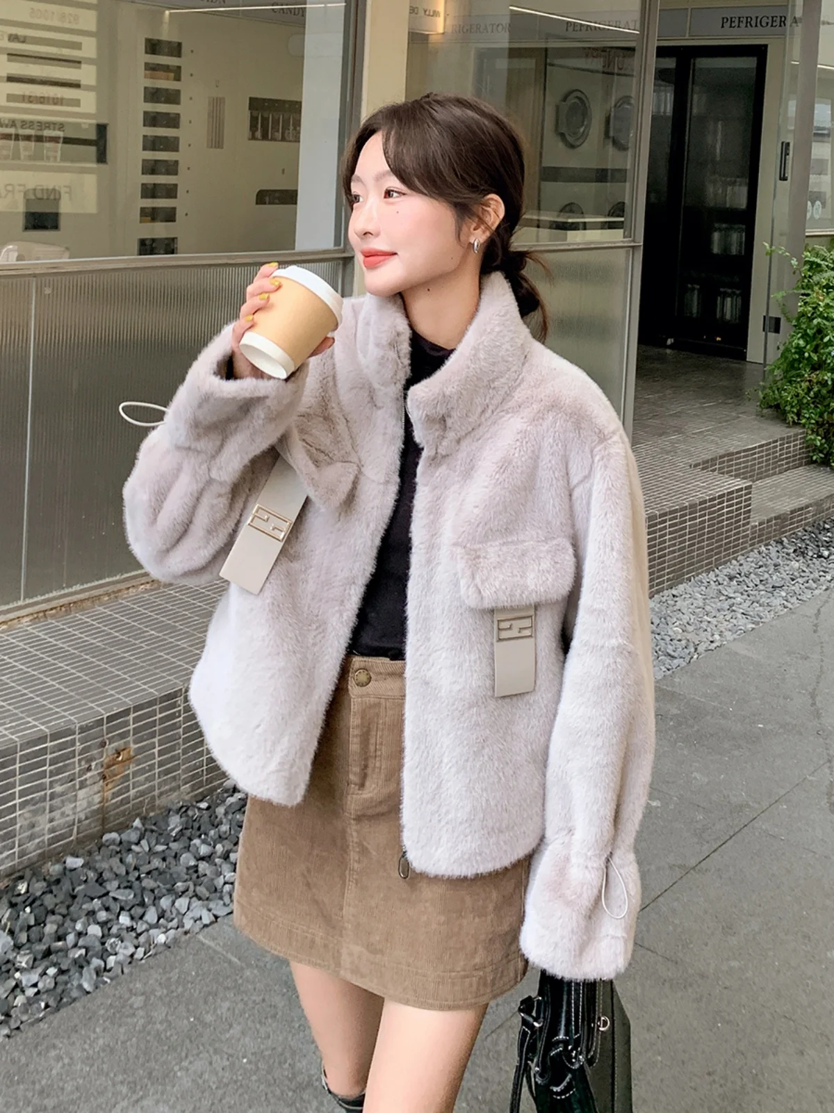 Gray Imitation Mink Cashmere Fur Integrated Outerwear Winter Women 2024 New Small Thickened Fleece-lined Lamb Wool Cotton-Pad...
