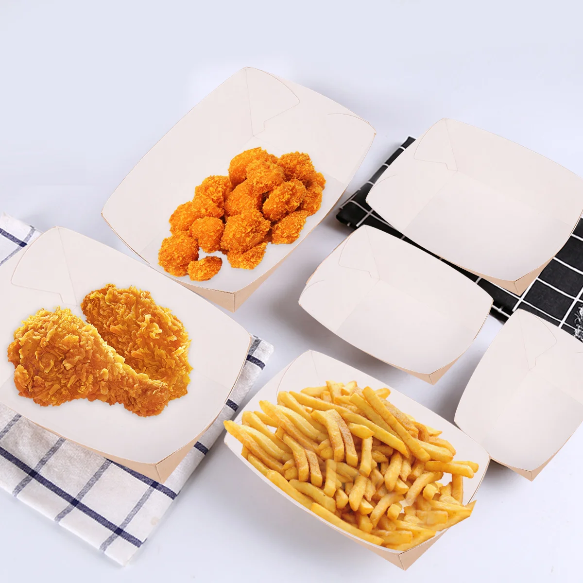 

100 Pcs Disposable Paper Food Serving Tray Kraft Paper Take-Out Box Boat Shape Snack Open Box French Fries Chicken Storage Tray