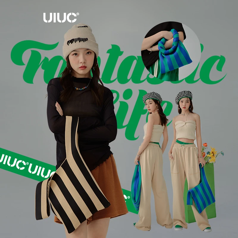 

Женская винтажная трикотажная Сумка-тоут UIUC Chic в полоску, милая сумка через плечо