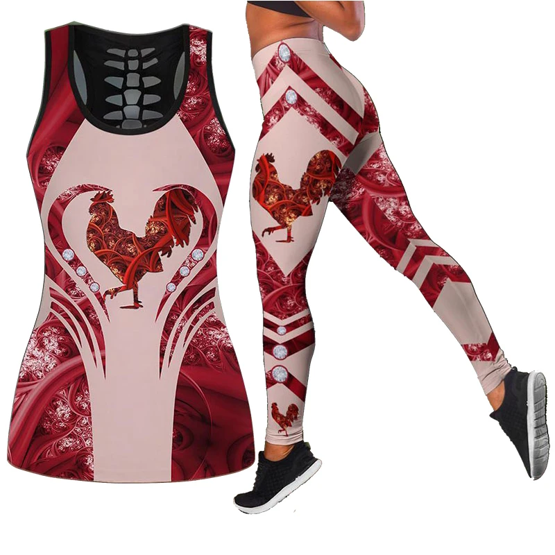 

New Women Rooster 3D Print Sleeveless Shirt Summer Vest for Women Plus Size Yoga Tank Tops Leggings Suit