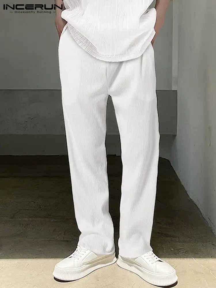 

Fashion Casual Style New Men's Pleated Pantalons Embossed Stylish Male Solid Color Texture Straight Trousers S-5XL INCERUN 2022