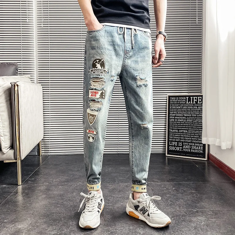 ICCLEK Casual Ripped Jeans Thin Jeans Men's Jeans Plus Size Jeans  Black Ripped Jeans  Skinny Jeans