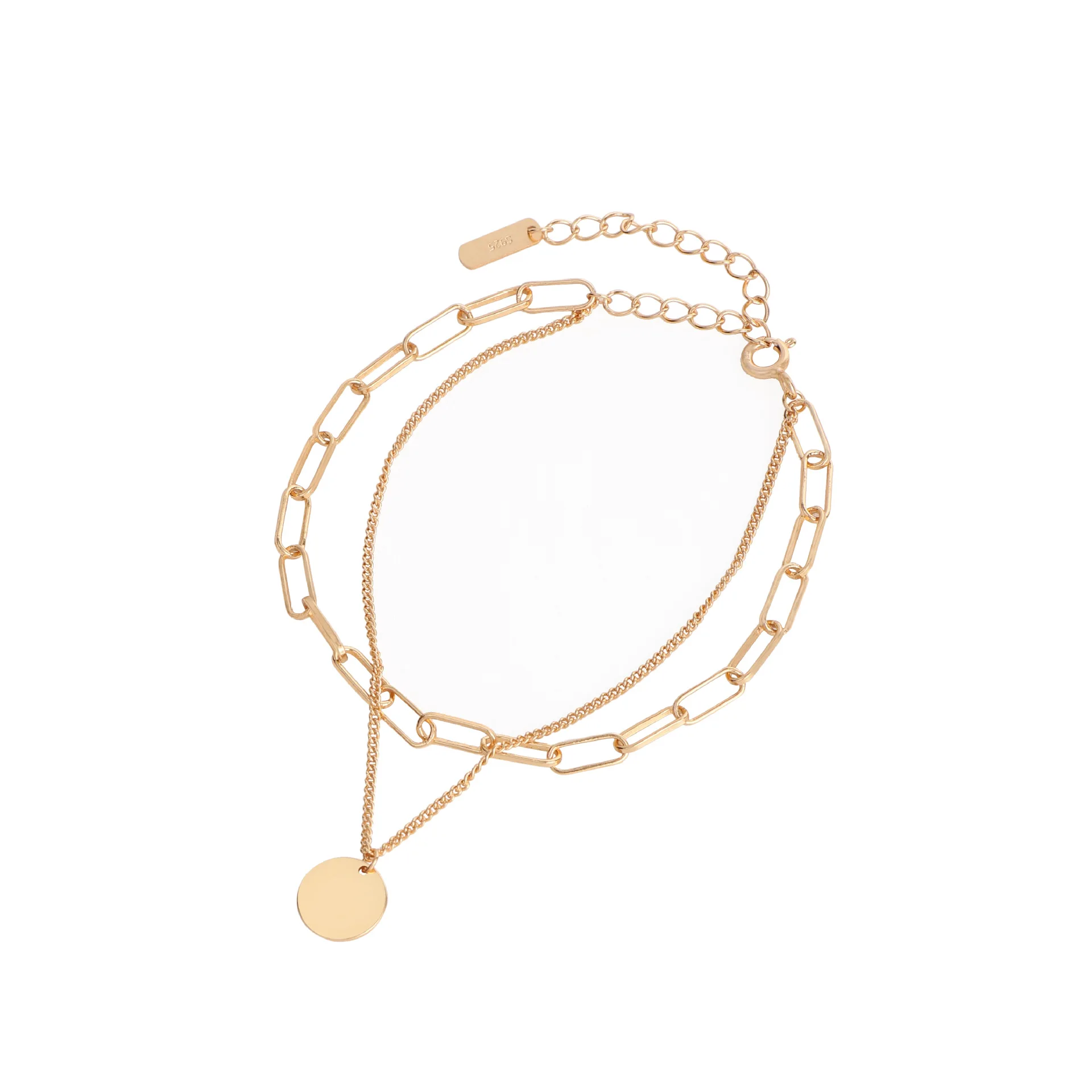 

Женский браслет из серебра 925 пробы, простой классический двухслойный круглый брендовый браслет ручной работы, ювелирные изделия на цепочке