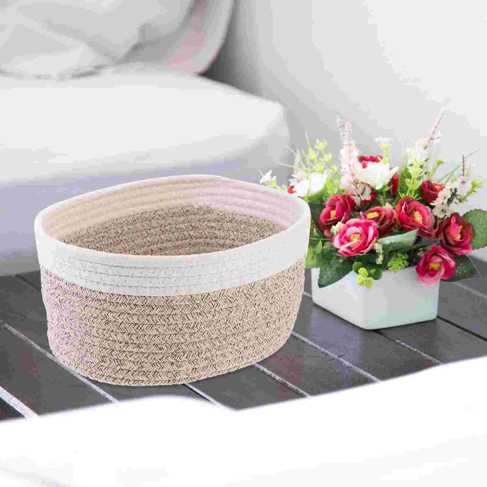 

2 Pcs Woven Storage Basket Case Desktop Snack Baskets Home Accessory Cotton Rope Holder