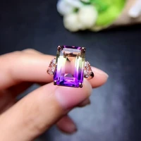 meibapj natural rectangle ametrine gemstone fashion ring for women real 925 sterling silver fine charm party jewelry