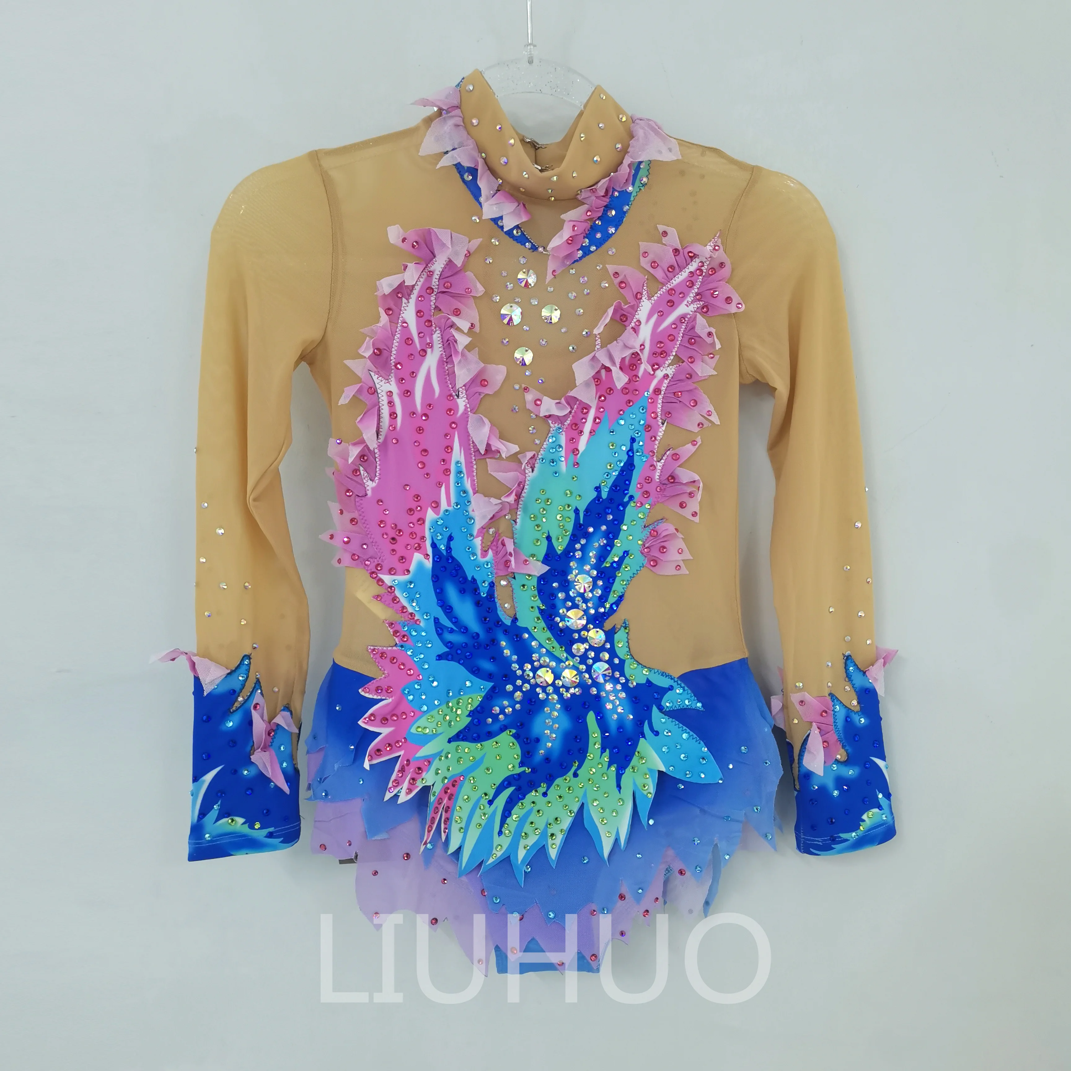 Трико LIUHUO для художественной гимнастики яркое сине-розовое детей