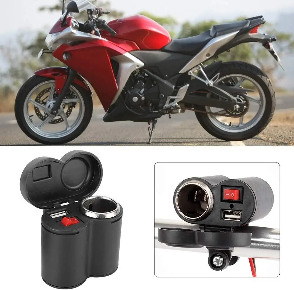 

Hot! 12V Motorcycle Handlebar USB Charger Waterproof Cigaret-te Lighter Socket with Switch for Cellphones Mobile Tablets GPS